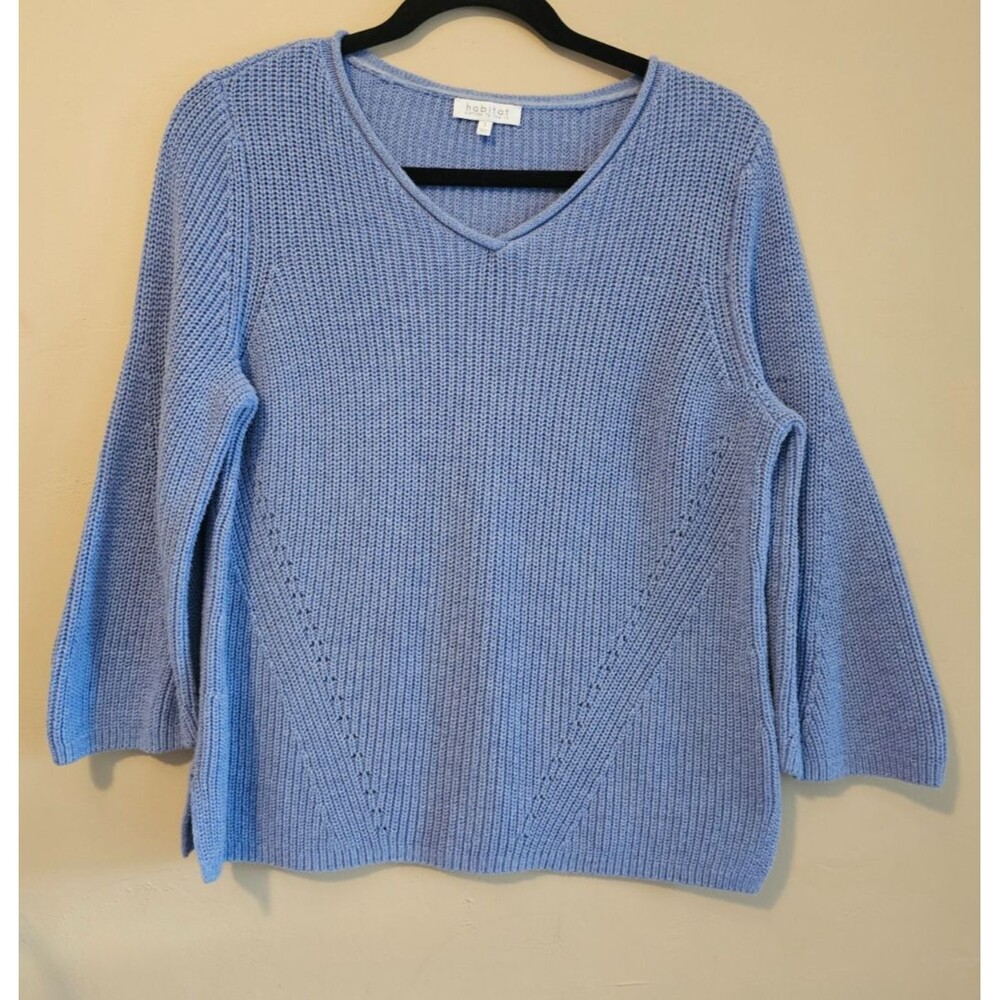 Habitat Blue 100% cotton roll neck v neck Sweater Womens Size Small
